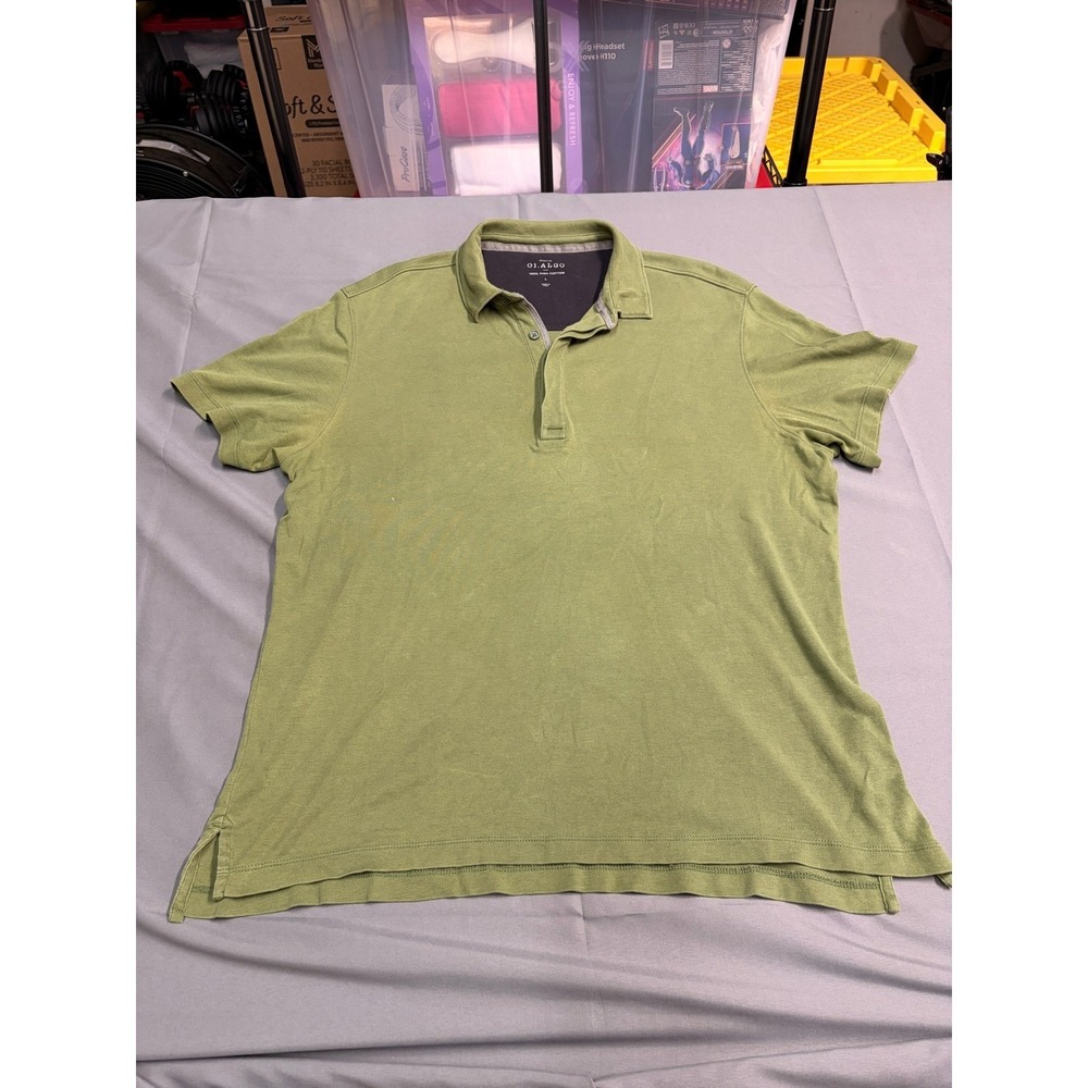 01.Algo Mens Olive Green 100% Pima Cotton Short Sleeve Polo Shirt MK20035-R, L